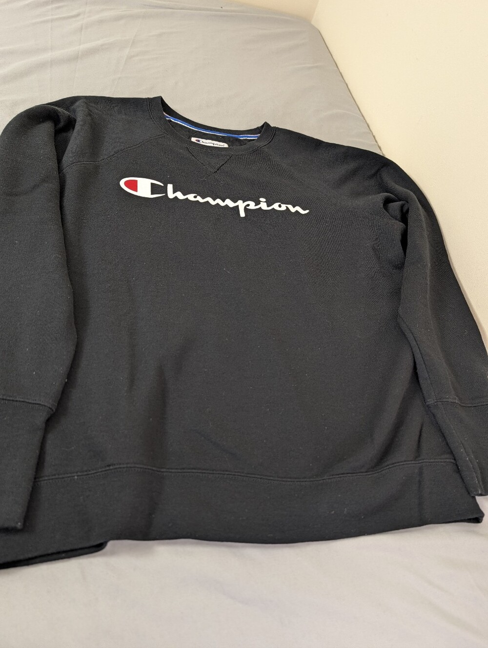 B37 Champion Black Crewneck Sweatshirt with White Script and Red Logo